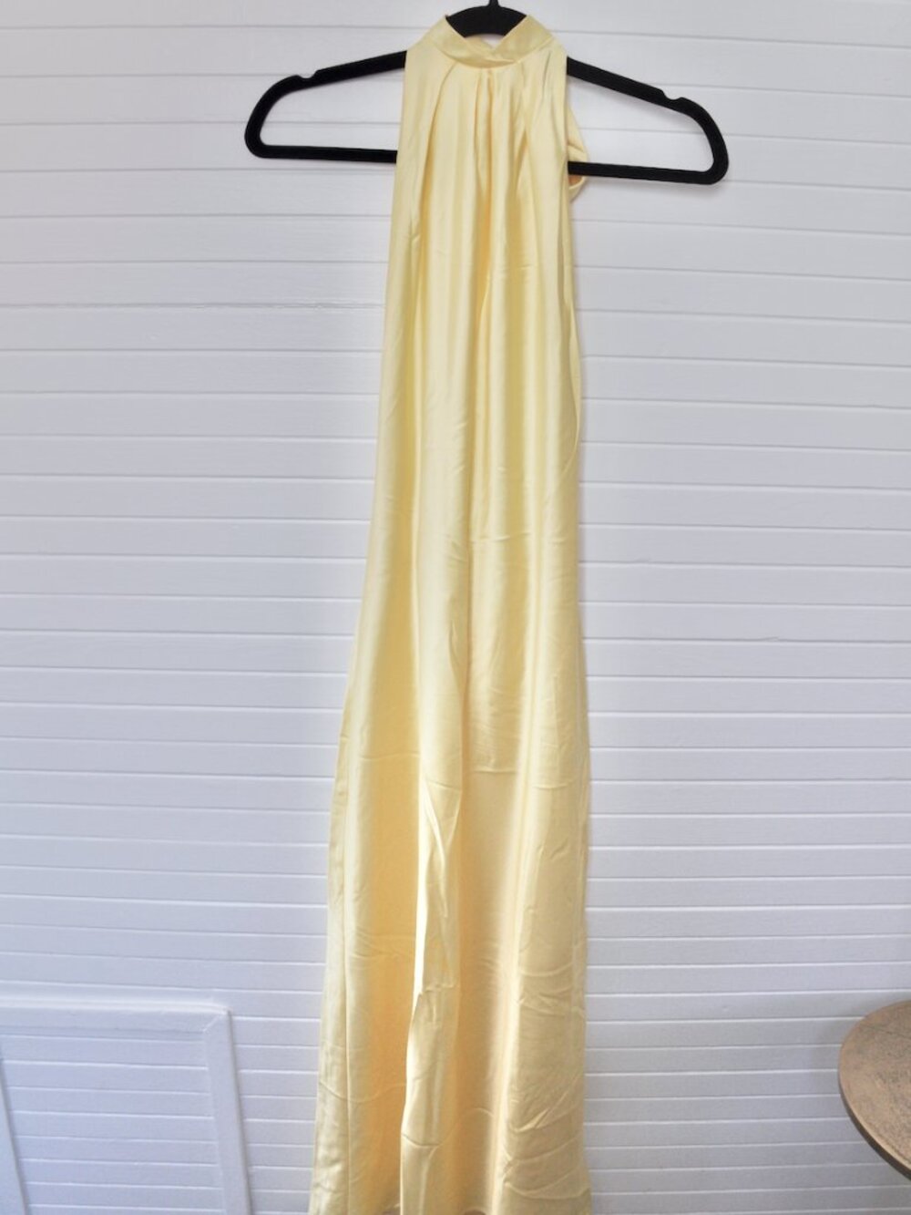 Zara Satin Backless Halter Dress in Pale Yellow - Picture 3 of 6